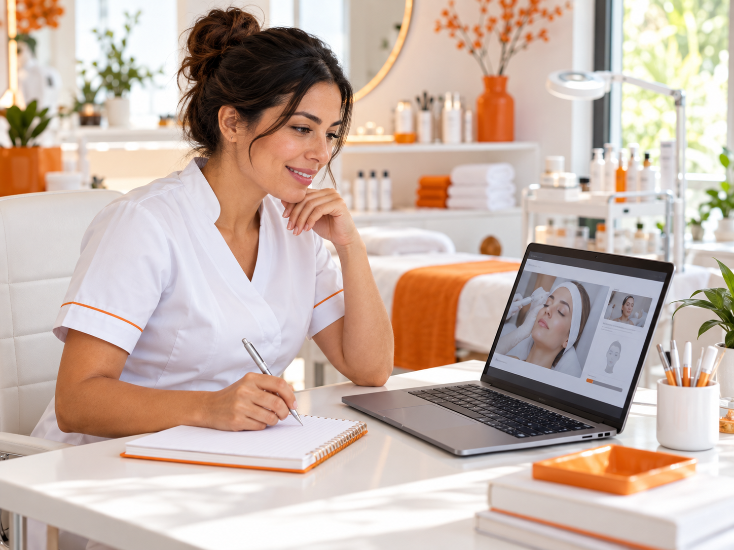 Profesional realizando un curso online de estética